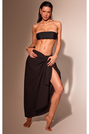 Black Linen Look Rectangle Sarong