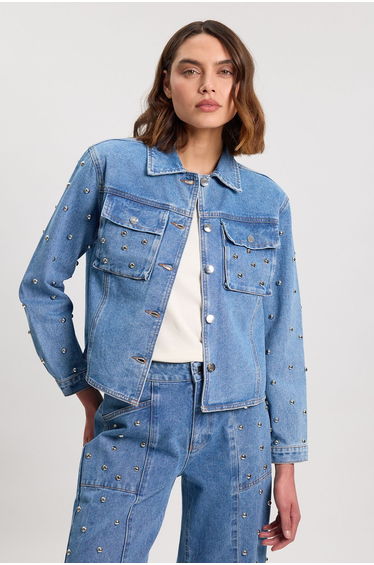 Denim Studded Collared Jacket