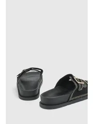 Faux Suede Stud Detail Double Buckle Sliders - black - 1