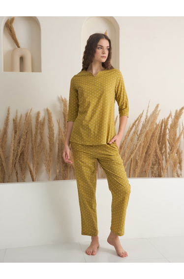 Women Yellow All-Over Print Pure Cotton Top and Pyjama Set