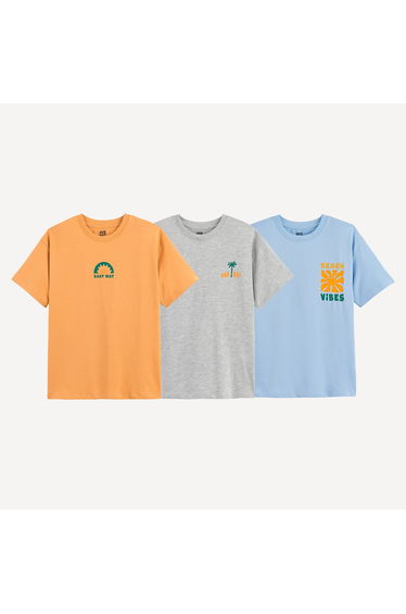 Pack of 3 Short Sleeve Crew Neck T-Shirts with Chest Print