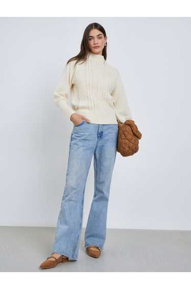 Cream Regular Fit Cable Knit Sweater