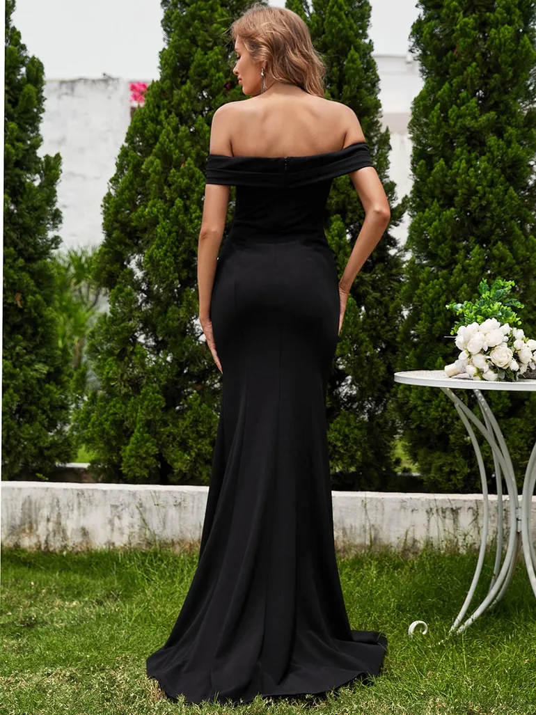 ITALISSE'S BRIDE|Off Shoulder Pleated Mermaid Wedding Dress featuring High Slit - 1