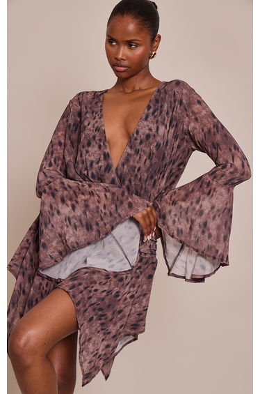 Brown Leopard Print Frill Tiered Skort Playsuit