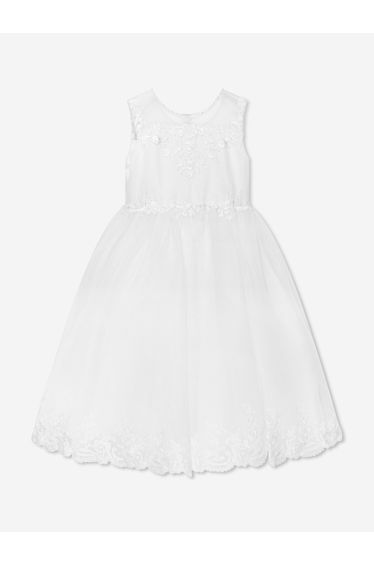 Girls Ceremonial Ballerina Length Dress in Ivory