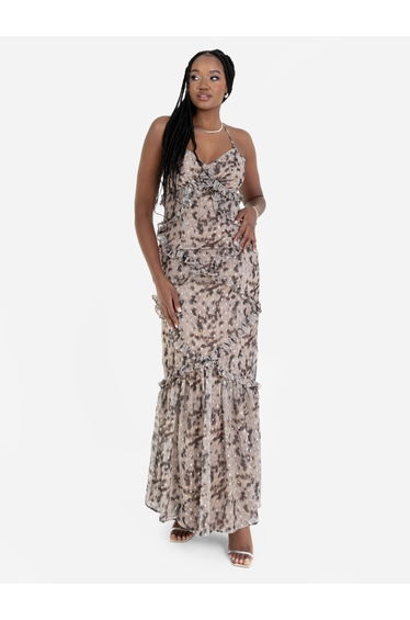 Anaya with Love Recycled Animal Print Strappy Cross Back Ruffled Maxi Dress