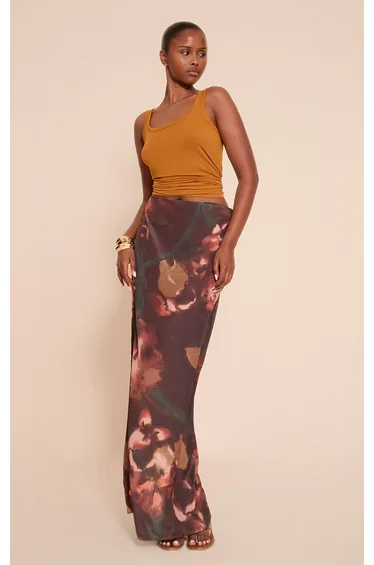Multi Abstract Print Chiffon Maxi Skirt