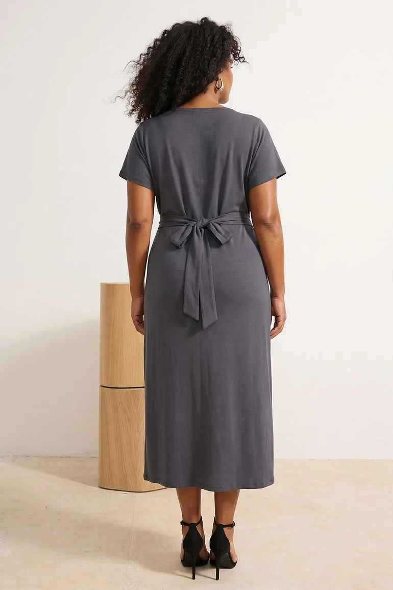 plus size straight cut dresses Plus Size Karee Satin Midi Dress -Black 2X / Black at Curvy Sense