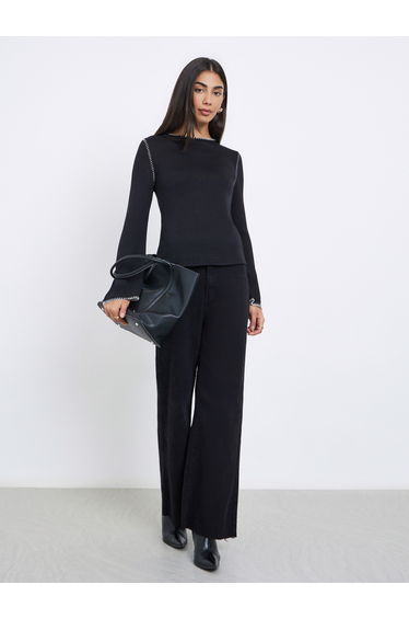 Black Knit Top with Overlock Seam