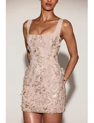 Embellished Corset Mini Dress in Gold - 3