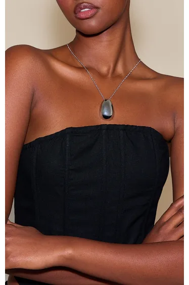 Silver Long Teardrop Pebble Necklace