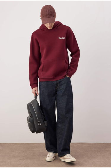 Burgundy regular/normal cut back printed sweatshirt
