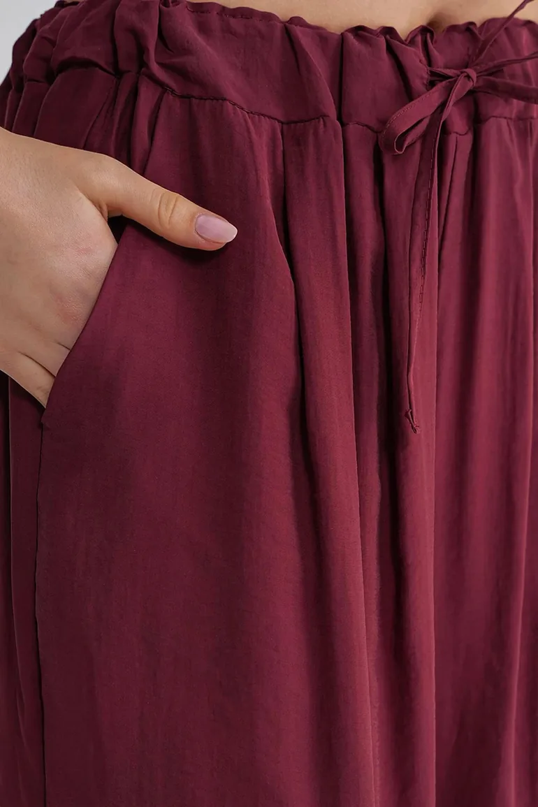 Mixray High Waist Modal Pleated Palazzo Pants with Drawstring - 5