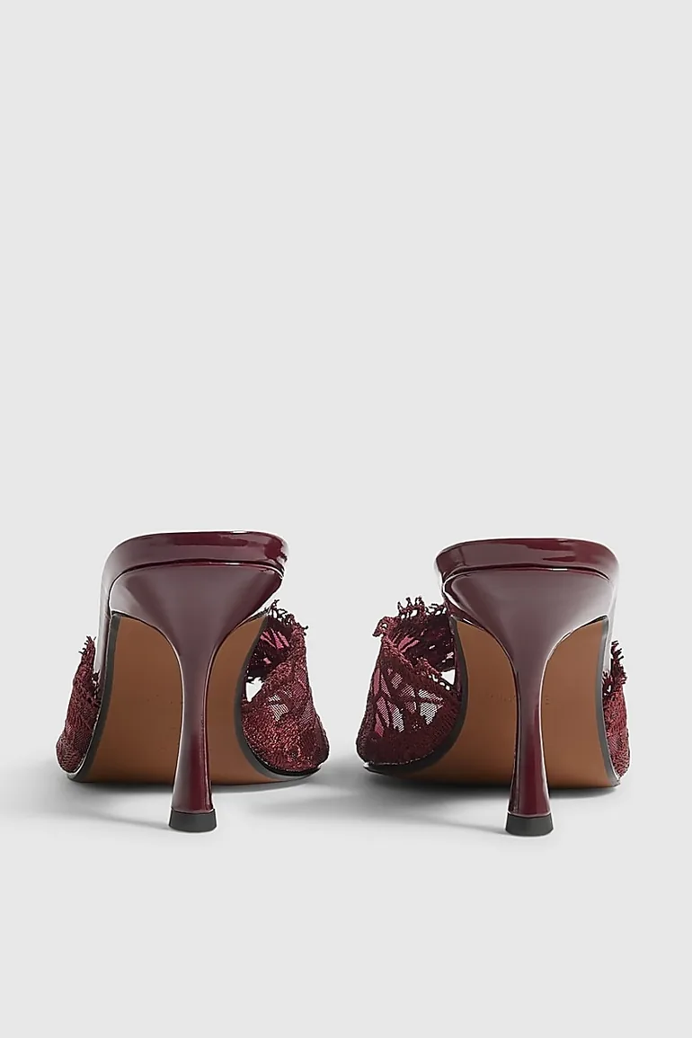Red Lace Peep Top Mule Heeled Sandals - 1