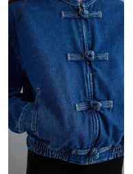 Blue Button and Rubber Waist Detail Denim Jacket - 7