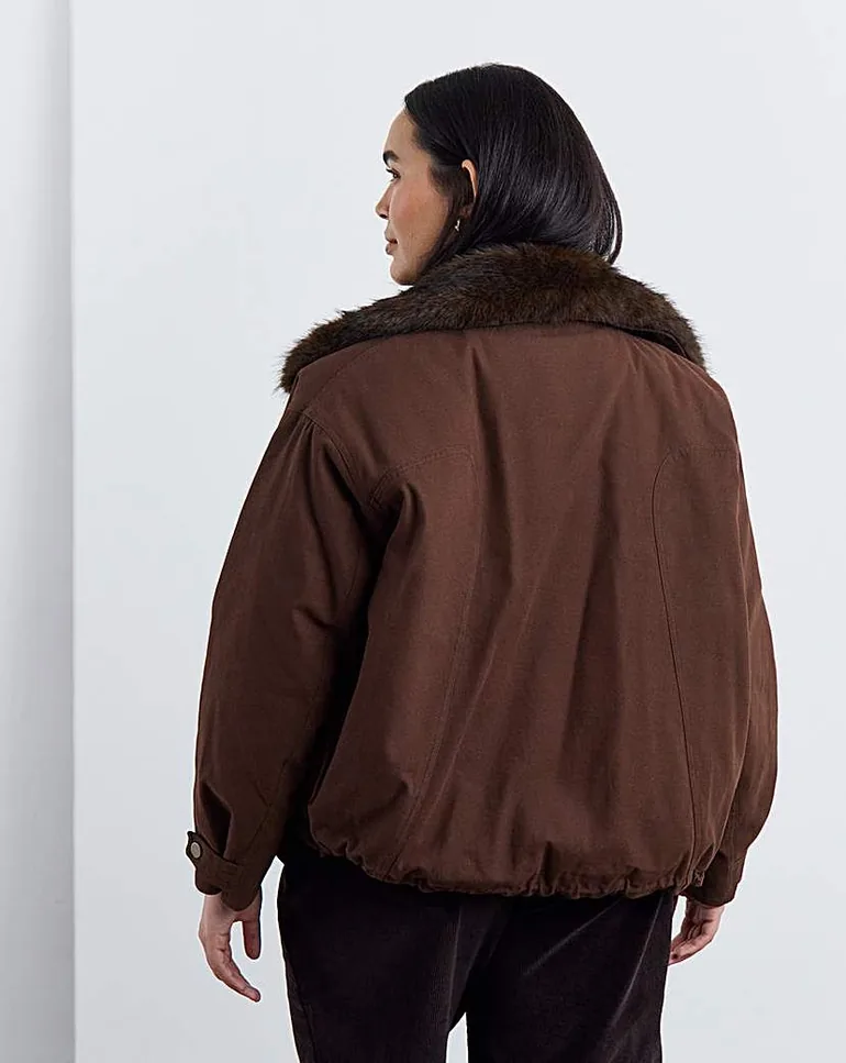 Faux Fur Collar Parka Jacket - 1