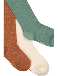 Pack of 3 Tights in Plain Pointelle Knit and Cotton Mix