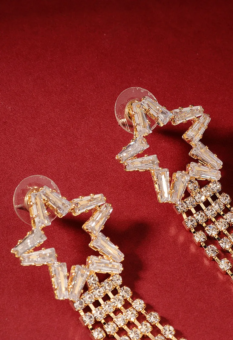 Hollow Golden Star Tassel Drop Earrings - 4