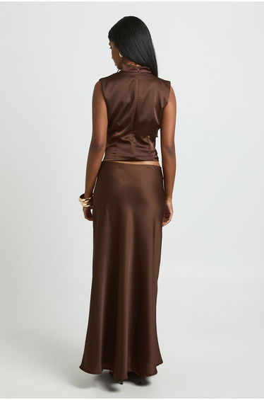 Tall Satin Slip Midaxi Skirt - chocolate product thumbnail 2