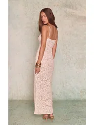 Cream Textured Strappy Scoop Neck Maxi Dress - 1