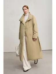 Belted High Neck Long Down Jacket