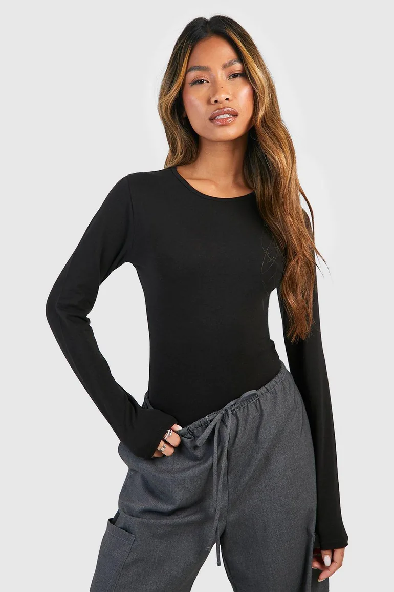 Long Sleeved Crew Neck Bodysuit Two Pack - blackwhite - 2