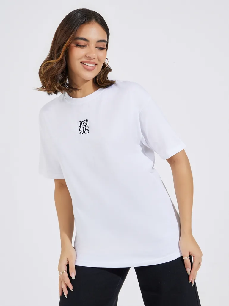 Oversized Embroidered 100% Cotton T-Shirt - 1