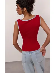 Red Contrast Soft Stretch Vest Top - 1