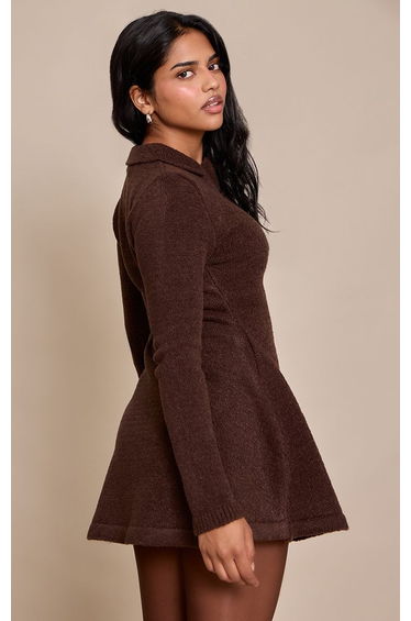 Petite Chocolate Flippy Long Sleeve Knitted Mini Dress product thumbnail 3