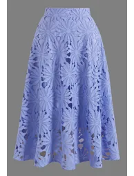 Refined Guipure Lace Crop Top and Midi Skirt Set in Lavender Blue for Bridal Brunch & Tea Party - 12