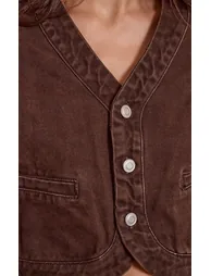 Chocolate V Neck Curved Hem Cropped Denim Jacket - 3