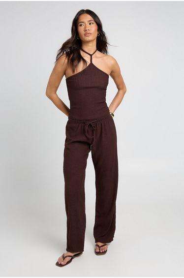 Plisse Wide Leg Trouser - chocolate product thumbnail 3
