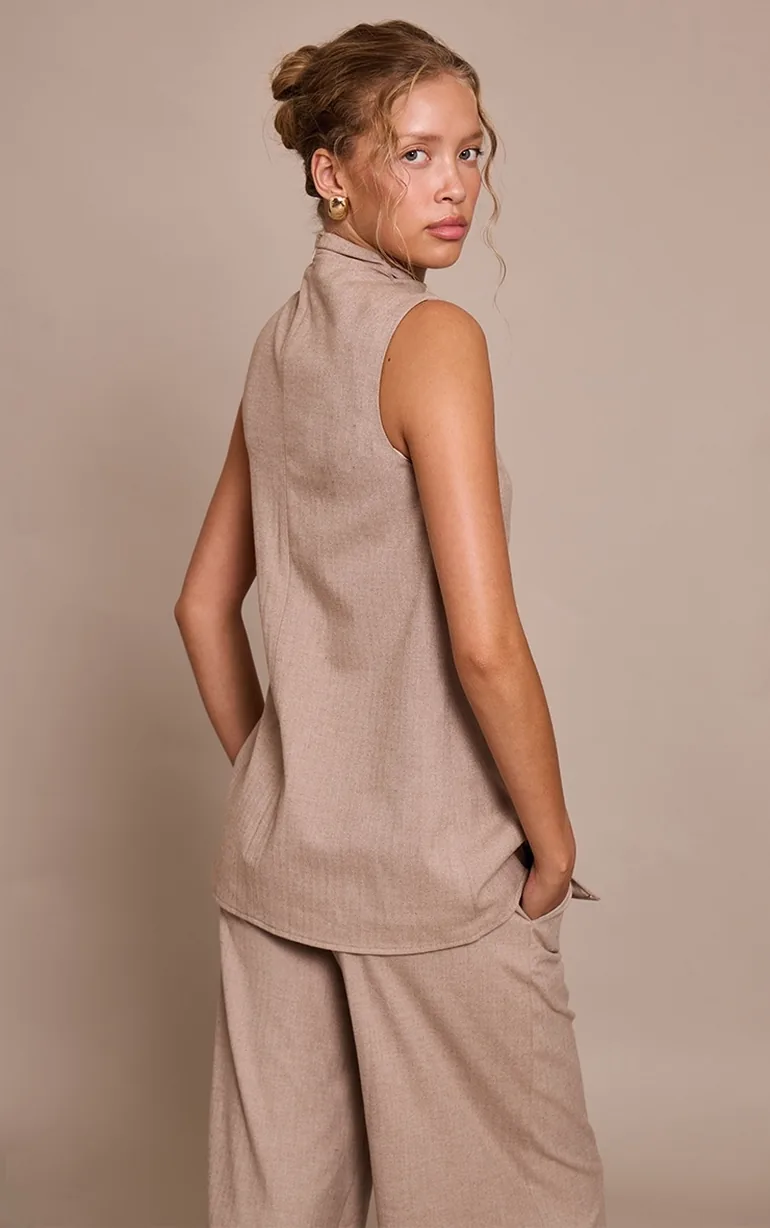 Stone High Neck Tailored Sleeveless Top - 2