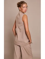 Stone High Neck Tailored Sleeveless Top - 2
