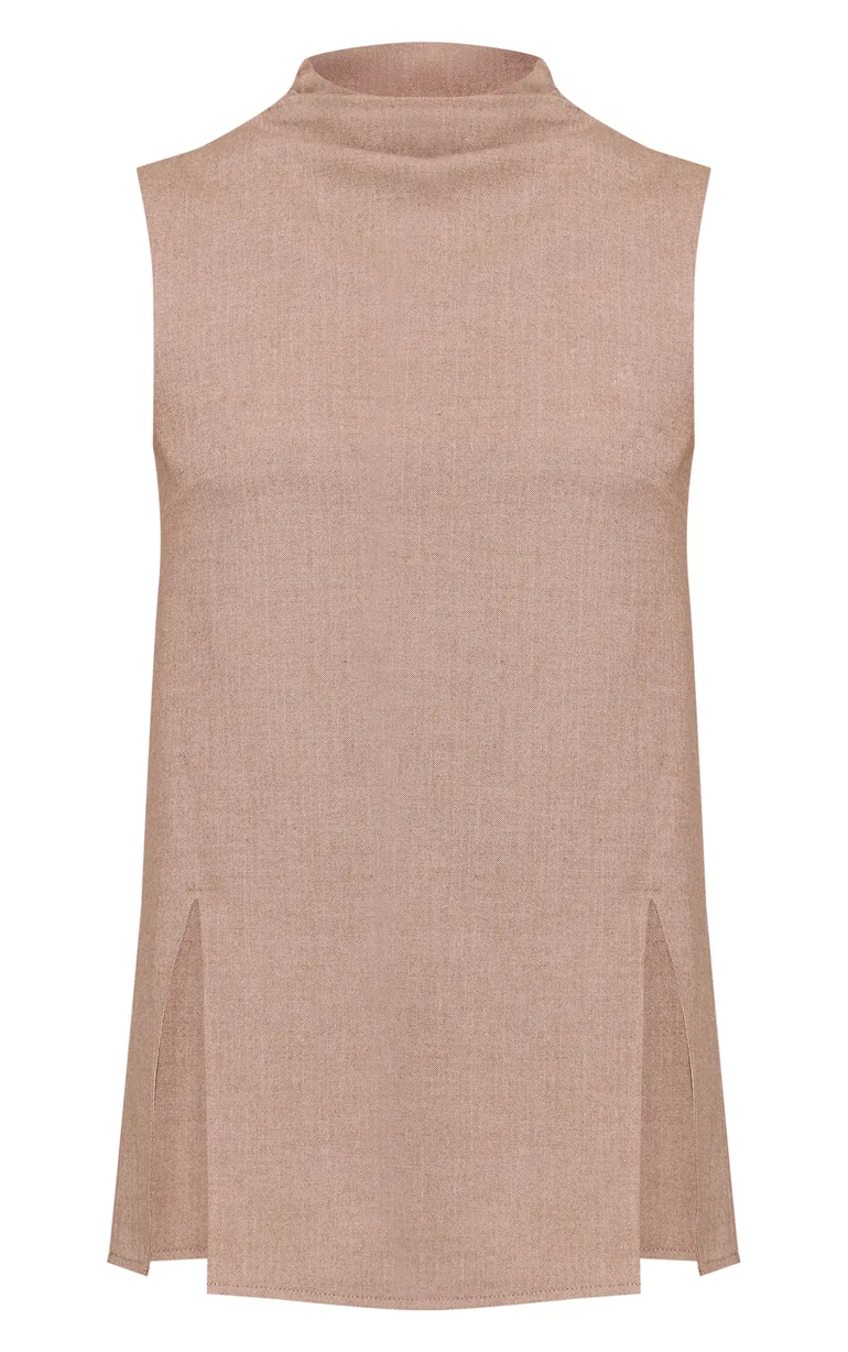 Stone High Neck Tailored Sleeveless Top - 4