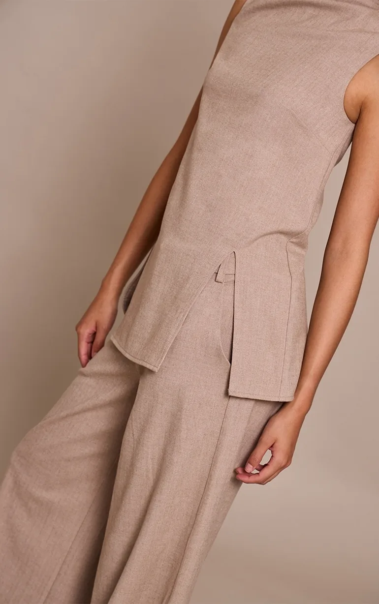 Stone High Neck Tailored Sleeveless Top - 3
