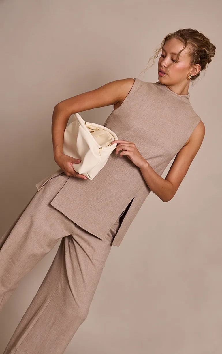 Stone High Neck Tailored Sleeveless Top - 1