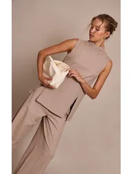 Stone High Neck Tailored Sleeveless Top - 1