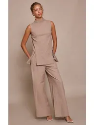 Stone High Neck Tailored Sleeveless Top