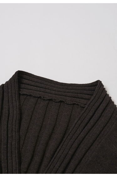 Roomy Ribbed Batwing Sleeve Open-Front Longline Cardigan in Chocolate product thumbnail 3