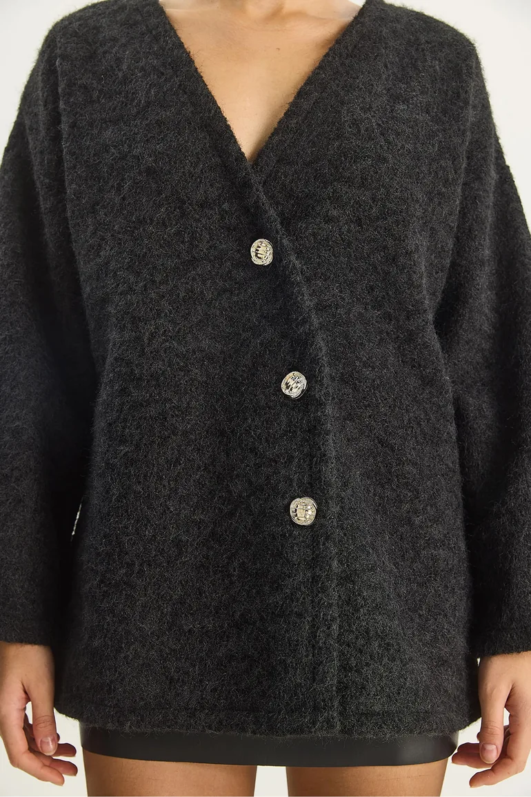 LUCCI Textured V-neck Button Cardigan - 5