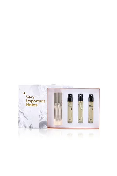 Very Important Notes No 3 Parfum - Amber, Patchouli, Cardamom, Leather - Travel Spray Set 3x12 ml + Gold Case
