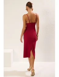 Burgundy Body-Smoothing Woven Chic Midi Dress - 4