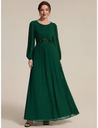 Chiffon Puff Sleeve A-Line Evening Dress - 3