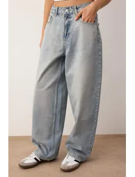 Light Blue Regular Waist Loose Cut Baggy Jeans - 2