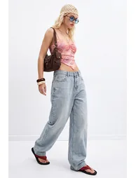 Light Blue Regular Waist Loose Cut Baggy Jeans - 5