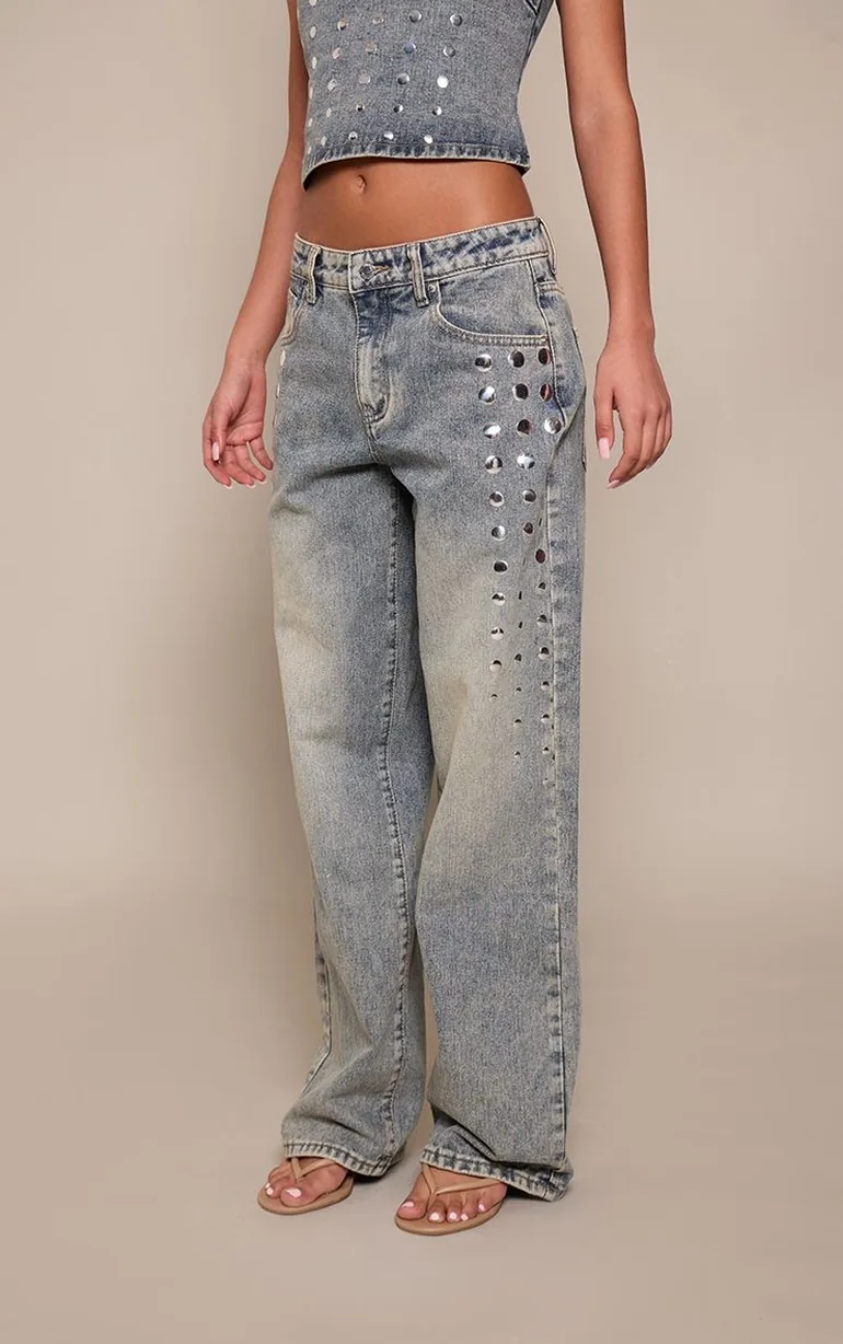 Vintage Side Studded Jeans - 1