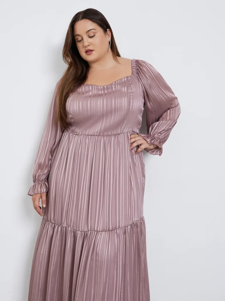 Plus Size Lurex Sweetheart Neck Maxi Dress - 2