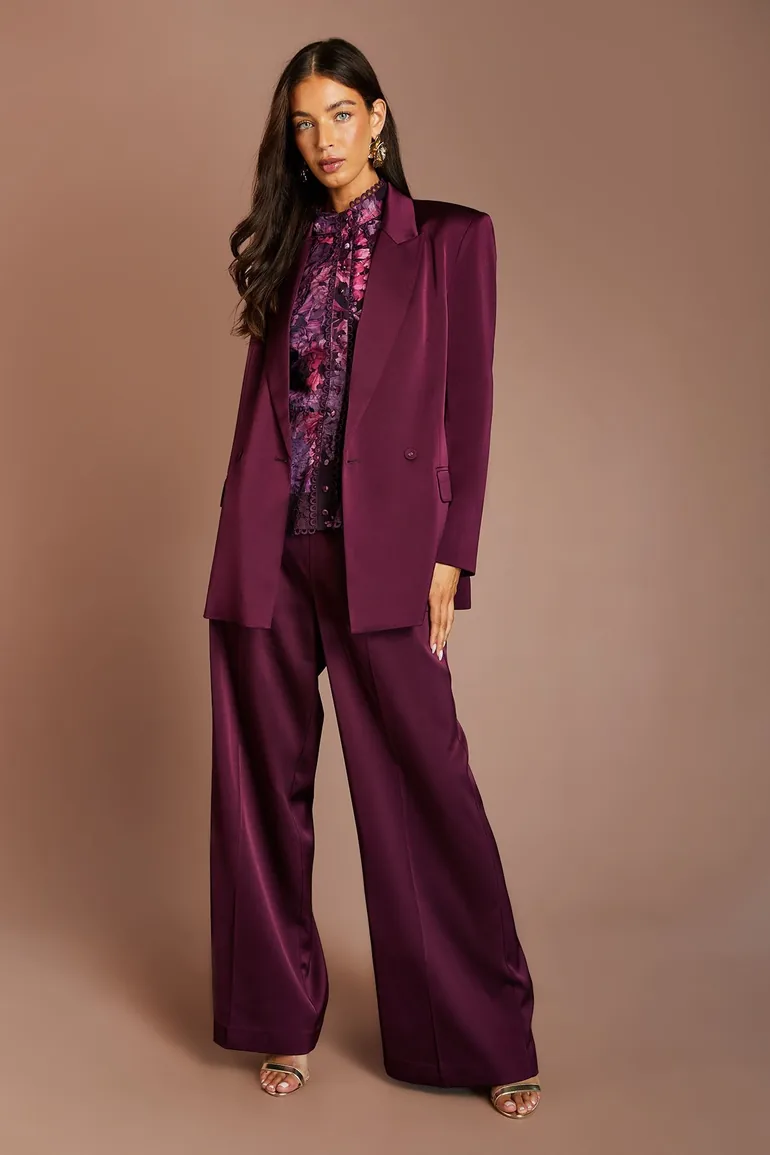 Lisa Tan Satin Trim High Waist Trouser