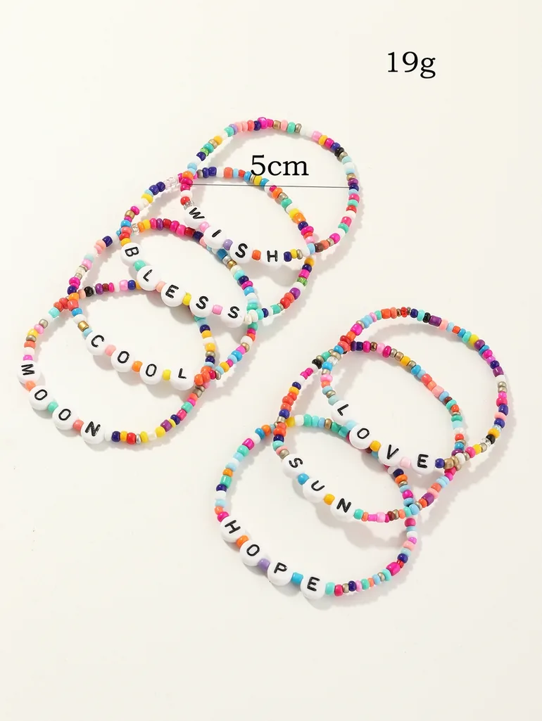 Pack of 7 - Multi-Color Beaded Word Bracelets - 3